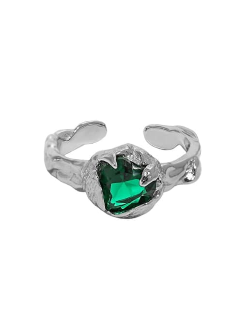Jlb0040 [green stone] 925 Sterling Silver Cubic Zirconia Geometric Vintage Band Ring